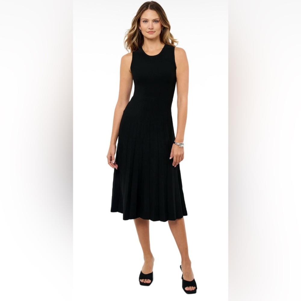 NWT Edited‎ by Remi Bader Women's Large Pleated Stretch Ribbed Midi Dress Black